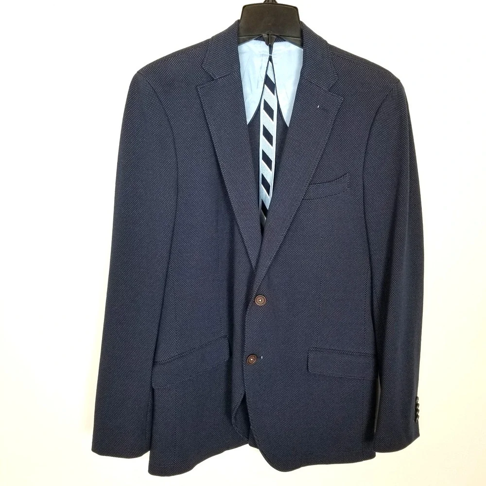 El Ganso Men Unstructured Blazer Jacket  US 42 Blue Printed‎ Cotton Blend Preppy